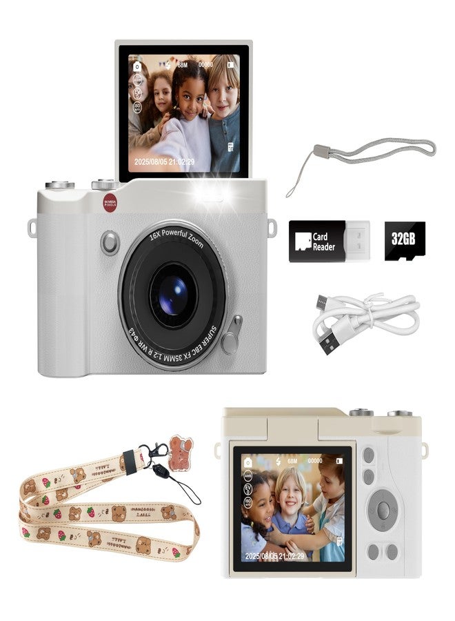 HEYMAO Kids Digital Camera 64MP 1080P 2.4" Flip Screen 32GB SD Card Camera for Kids Girls Toys 3-12 Year Old Girl Gifts - Image 1